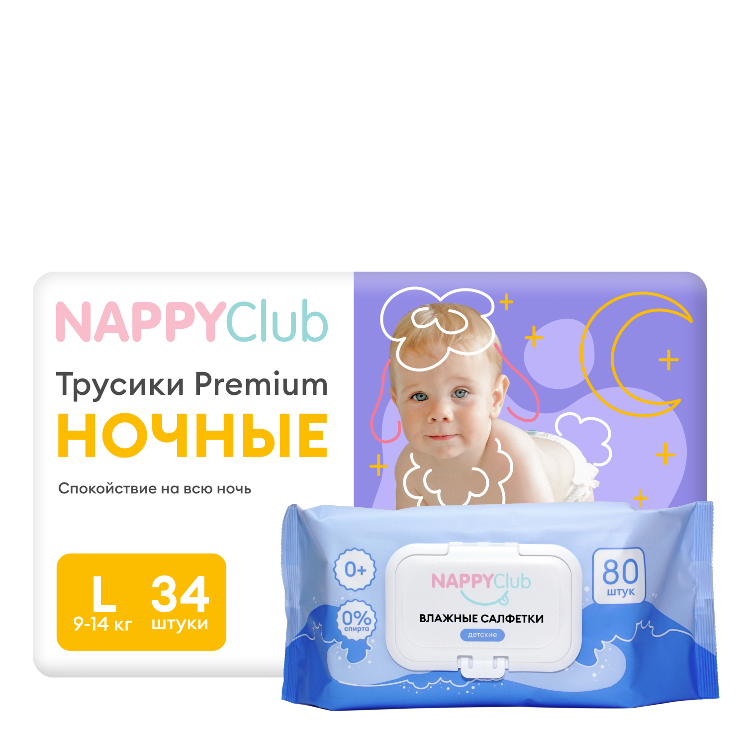 

Набор ночные трусики + влажные салфетки (80 шт)