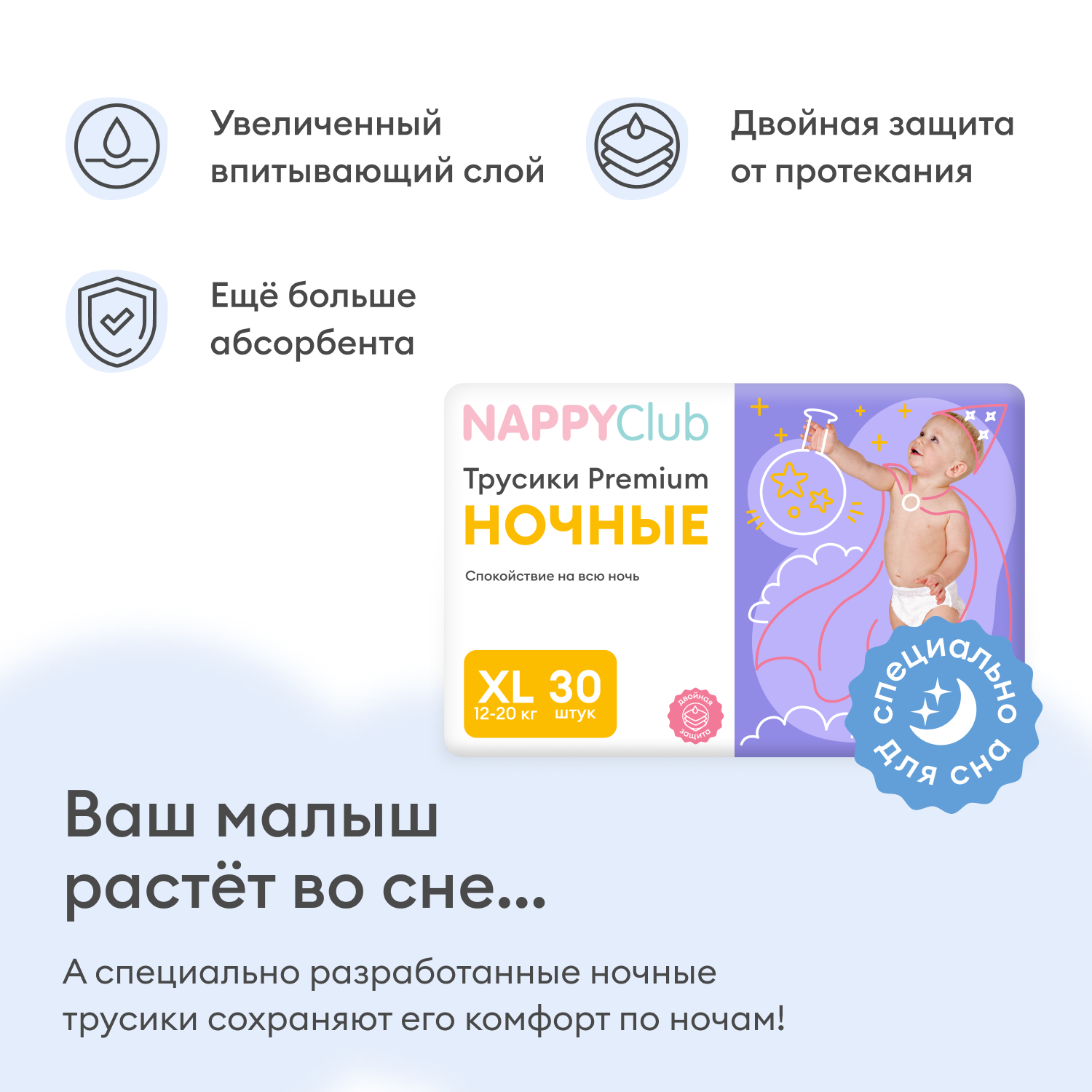 

NappyClub набор дневные трусики 2пачки + ночные трусики 1пачка XL (12-20 кг)