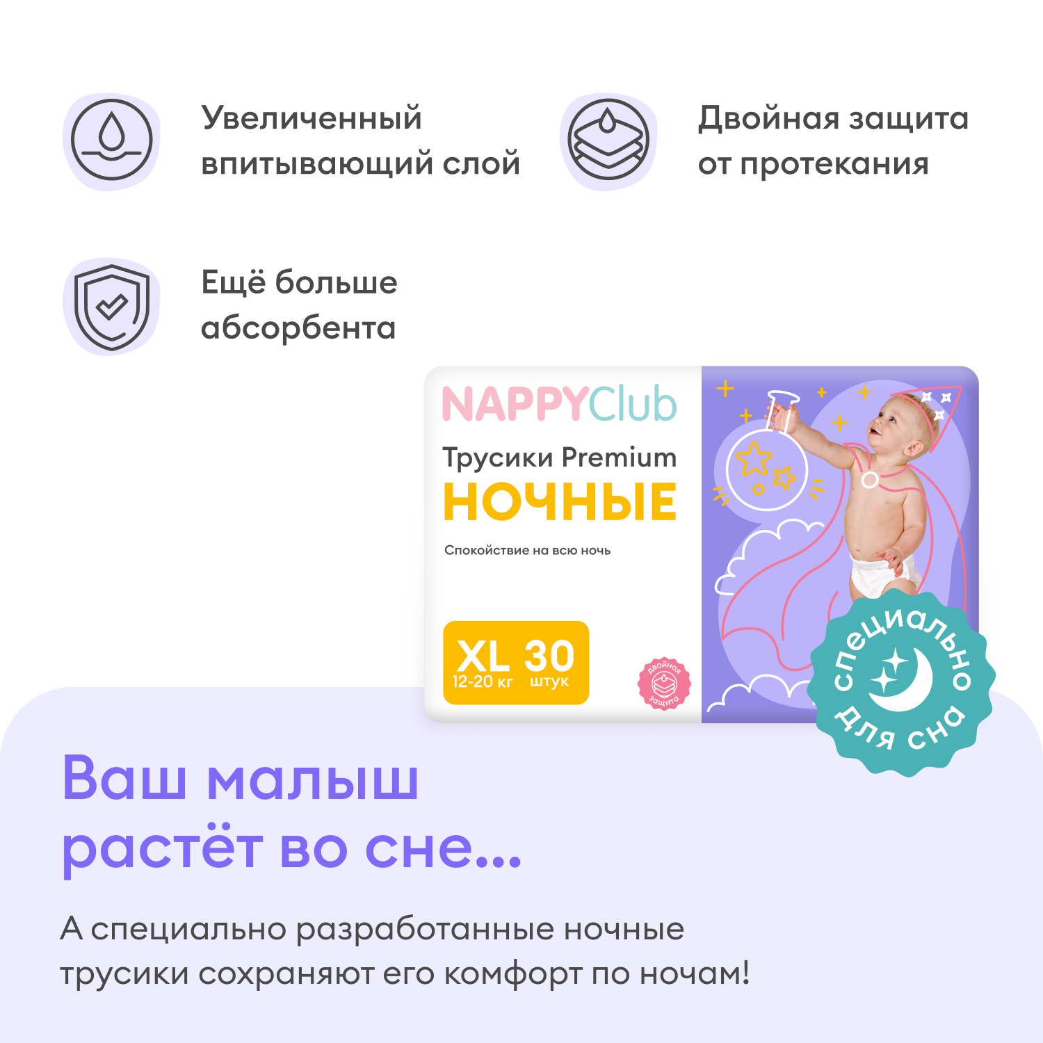 

NappyClub набор дневные трусики 2пачки + ночные трусики 1пачка XL (12-20 кг)